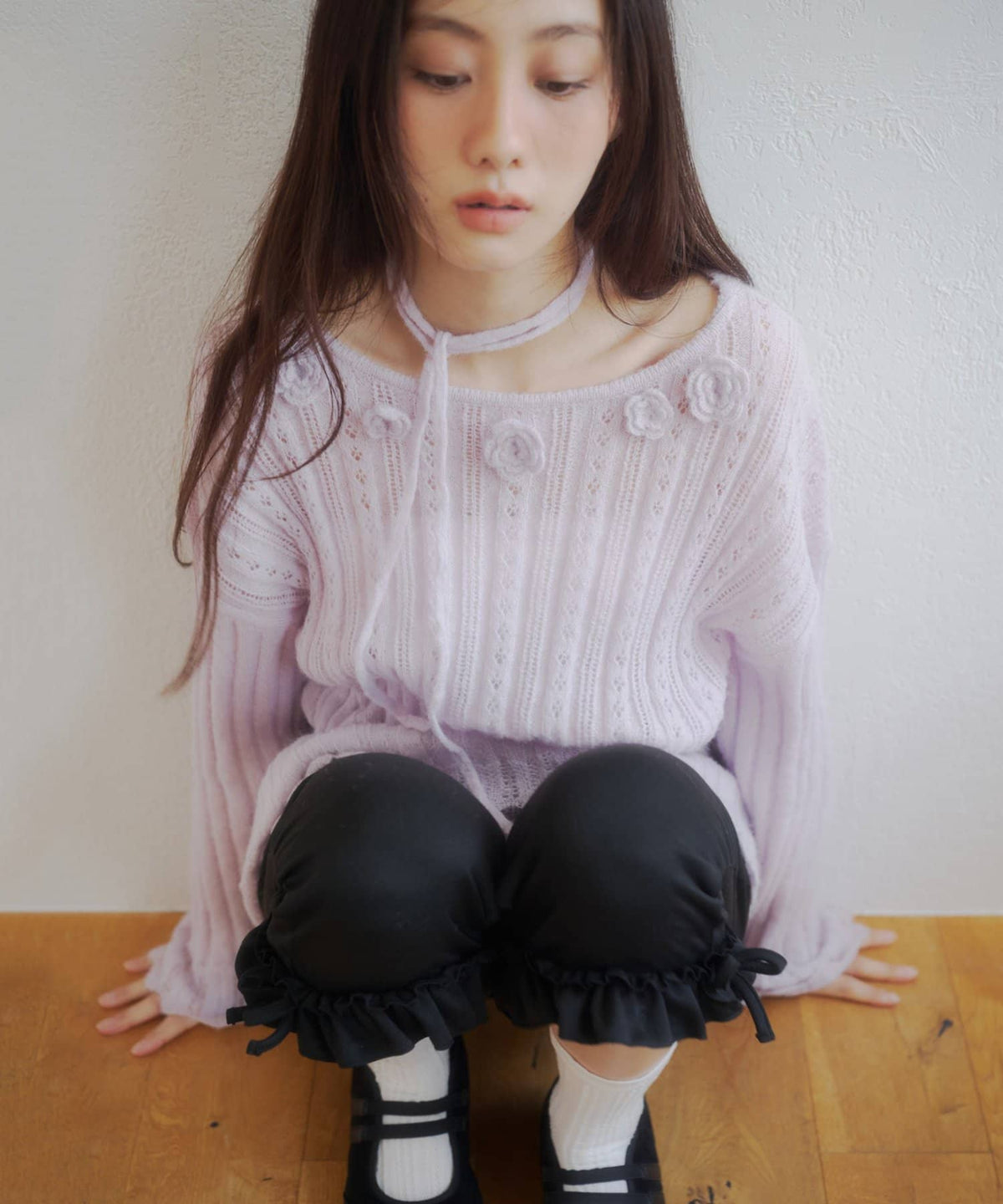 umm. By Discoat Flower motif mohair-like loose knit - Image 1