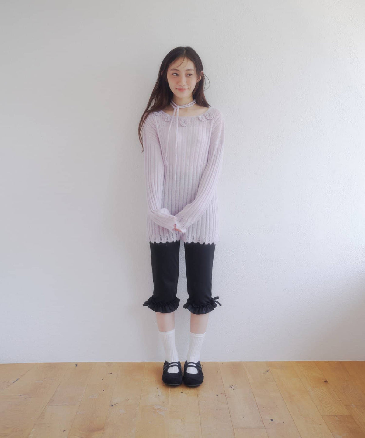 umm. By Discoat Flower motif mohair-like loose knit - Image 15