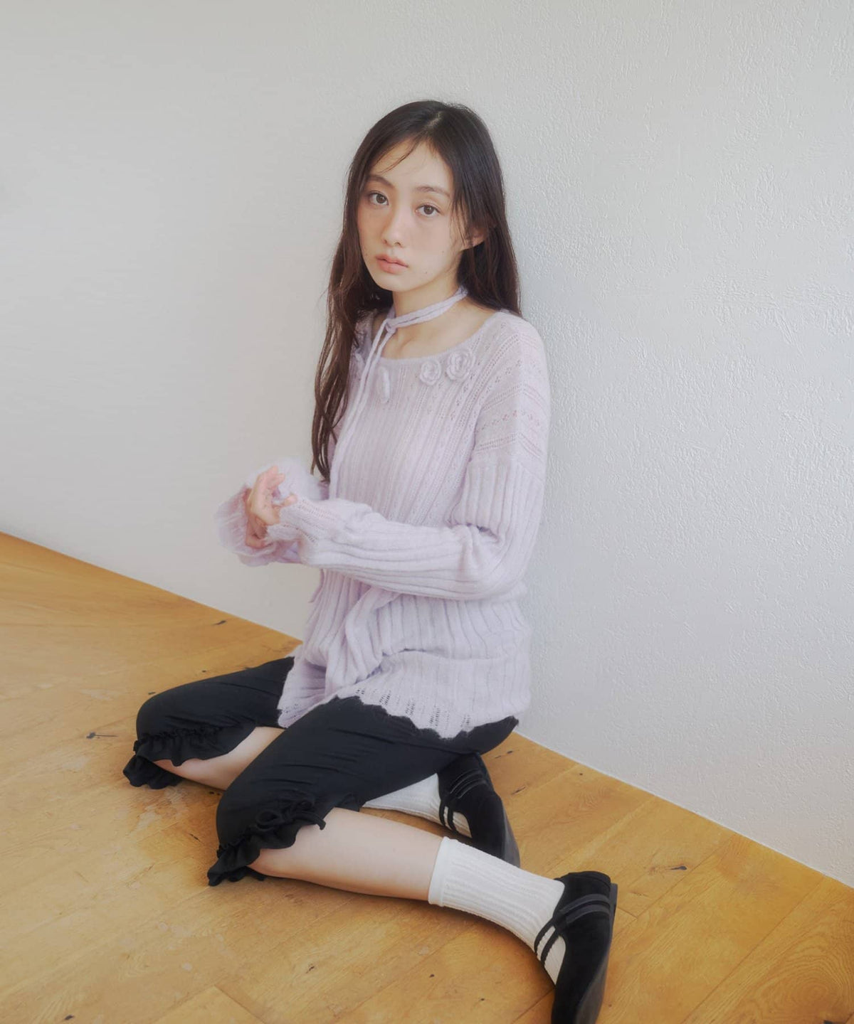 umm. By Discoat Flower motif mohair-like loose knit - Image 16