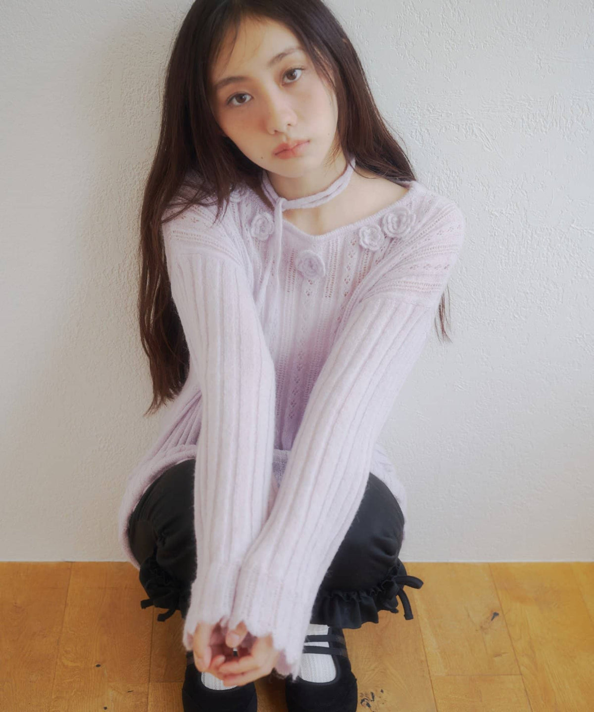 umm. By Discoat Flower motif mohair-like loose knit - Image 17