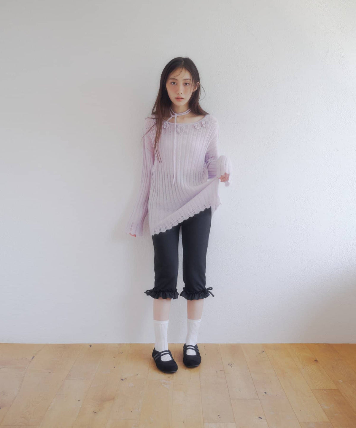 umm. By Discoat Flower motif mohair-like loose knit - Image 18