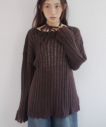 umm. By Discoat Flower motif mohair-like loose knit - Image 3
