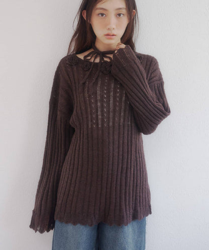 umm. By Discoat Flower motif mohair-like loose knit - Image 23