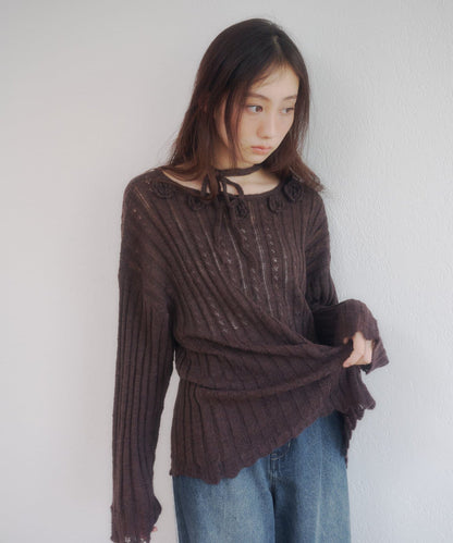 umm. By Discoat Flower motif mohair-like loose knit - Image 25