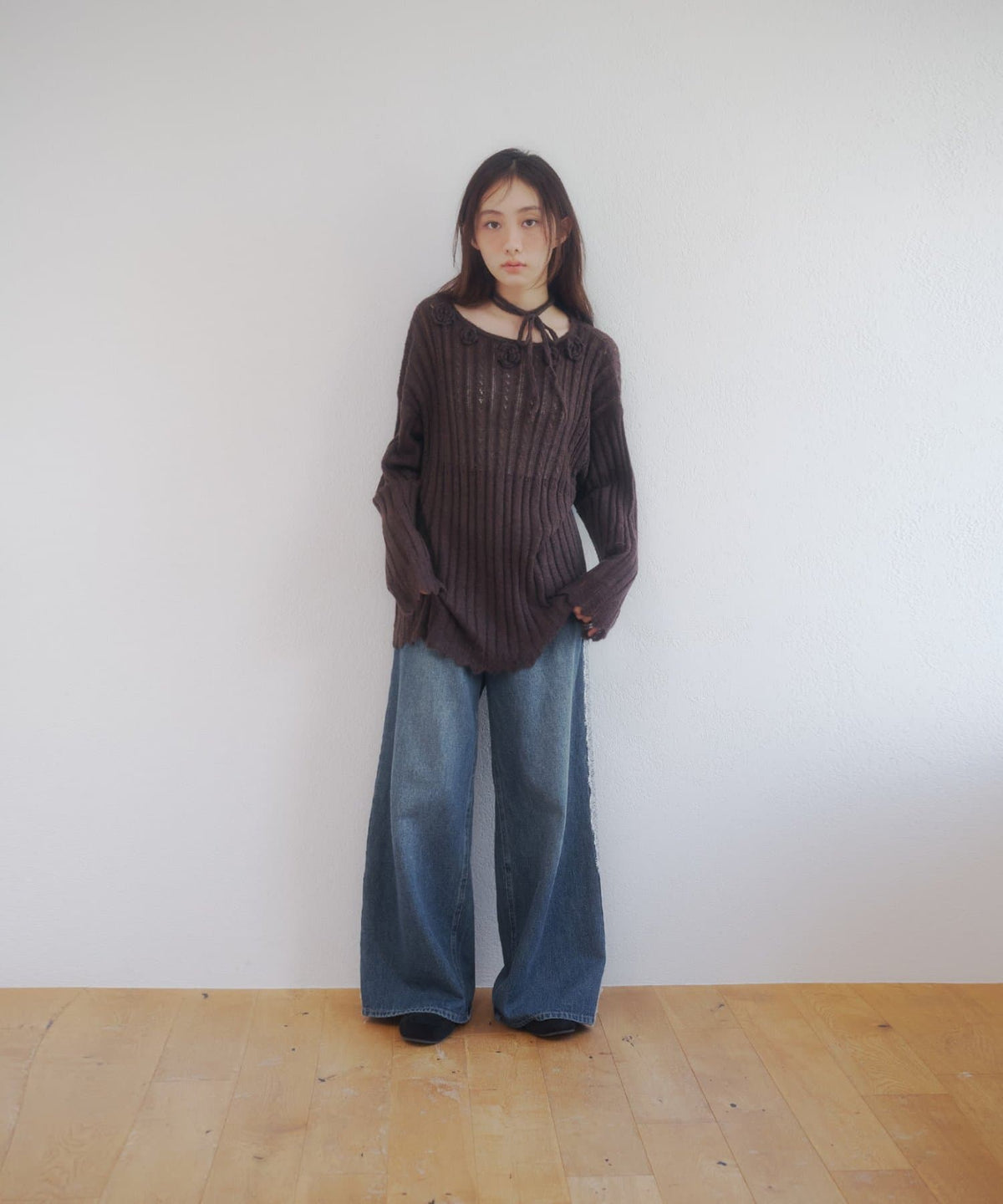 umm. By Discoat Flower motif mohair-like loose knit - Image 26