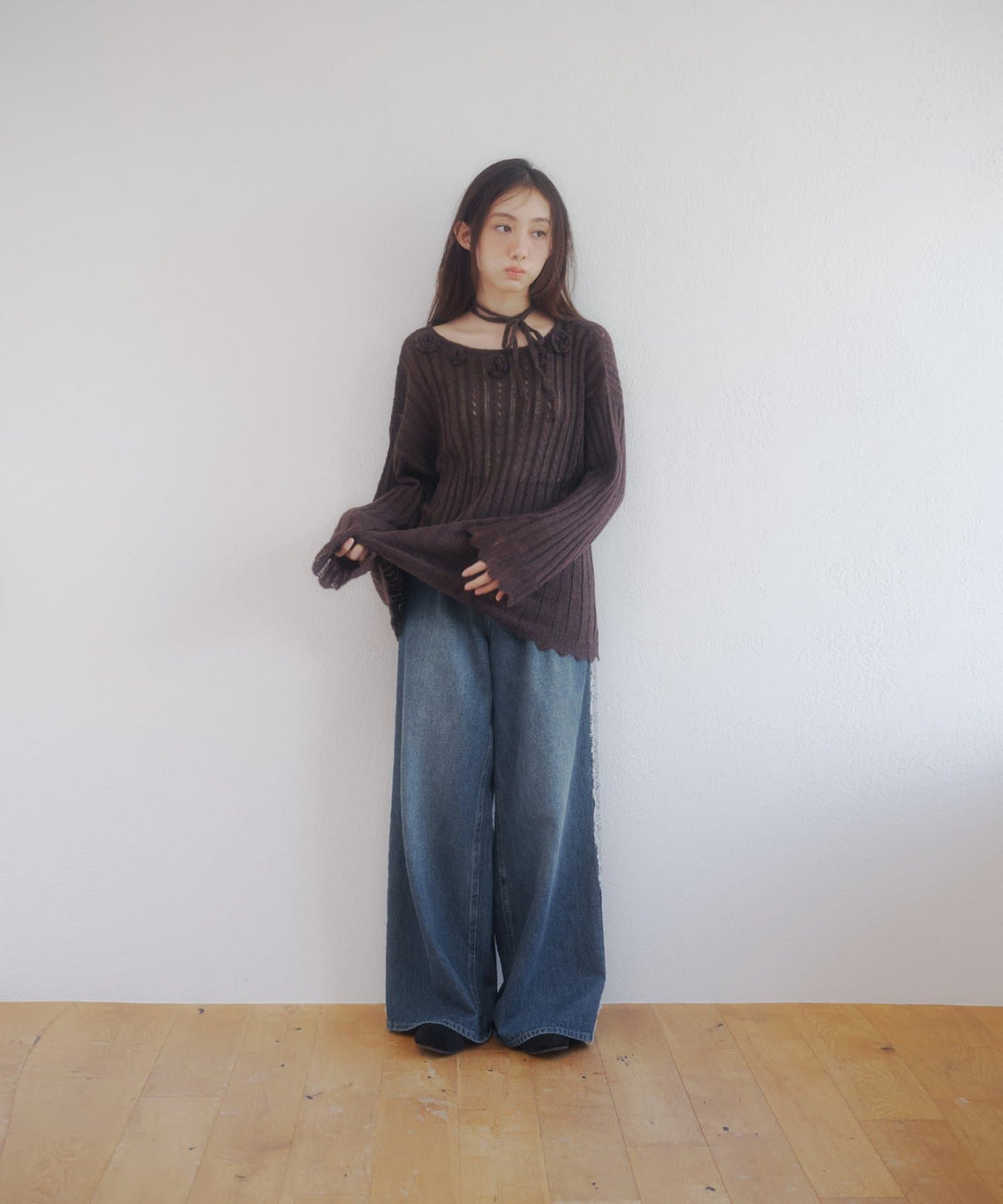 umm. By Discoat Flower motif mohair-like loose knit - Image 27