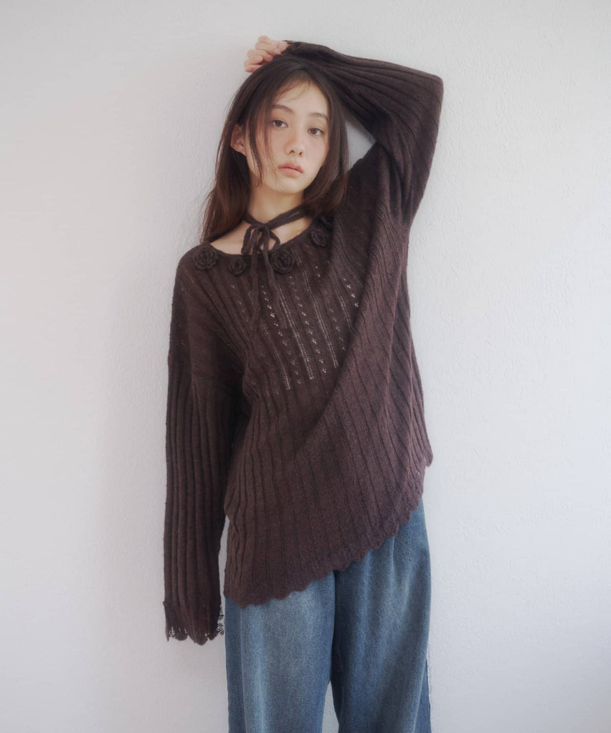 umm. By Discoat Flower motif mohair-like loose knit - Image 28