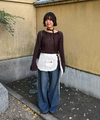 umm. By Discoat Flower motif mohair-like loose knit - Image 30