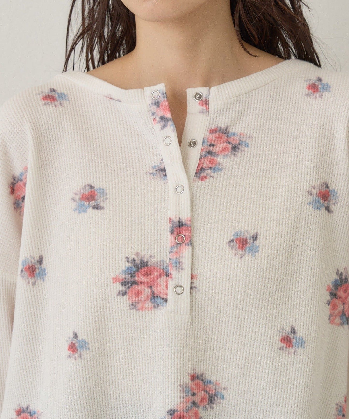 [純色/碎花] Kastane Back Design Waffle Henley Tee - Image 16