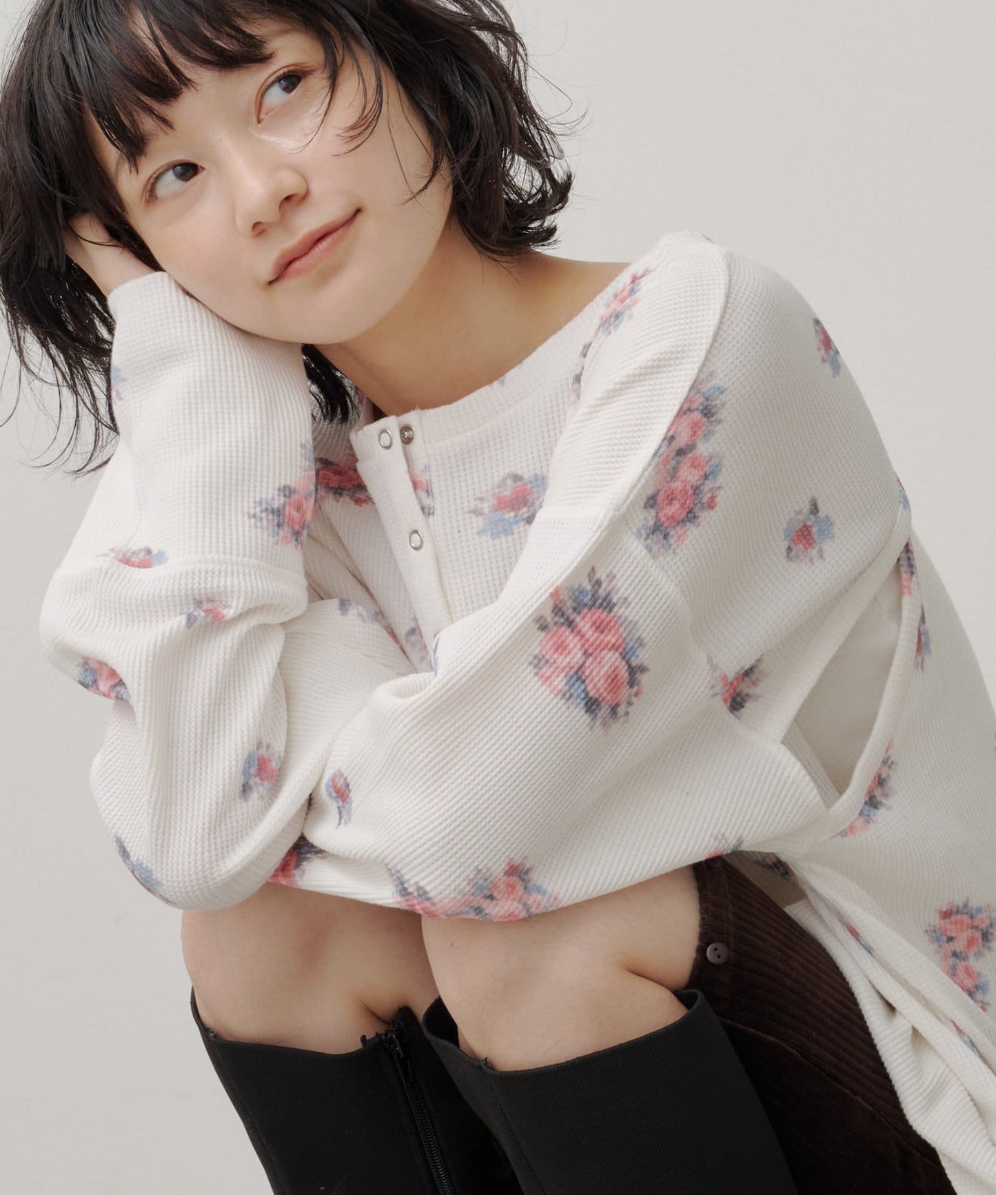 [純色/碎花] Kastane Back Design Waffle Henley Tee - Image 5