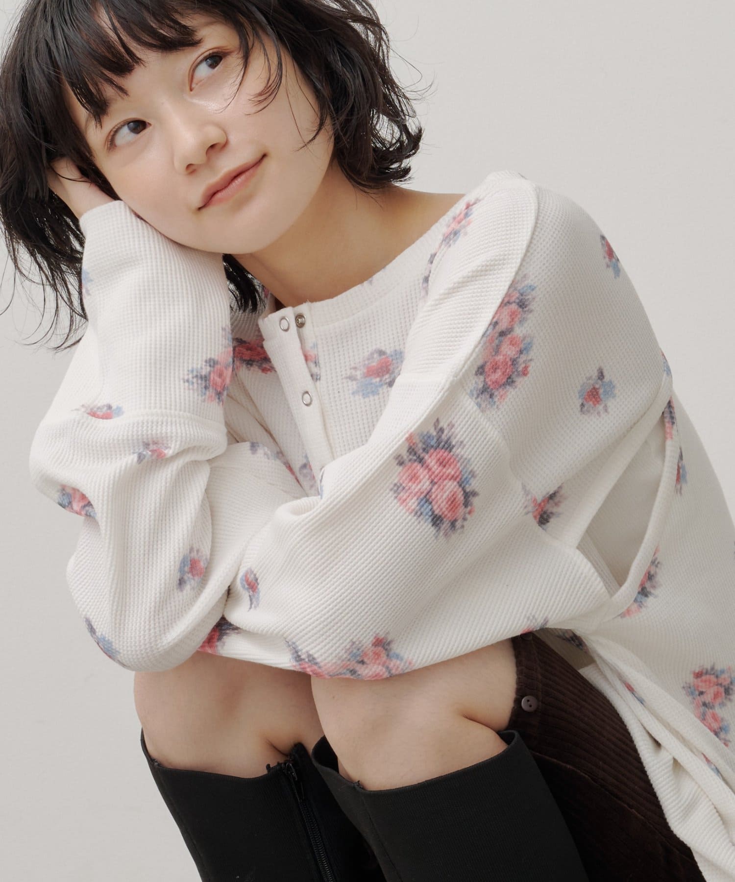 [純色/碎花] Kastane Back Design Waffle Henley Tee - Image 5