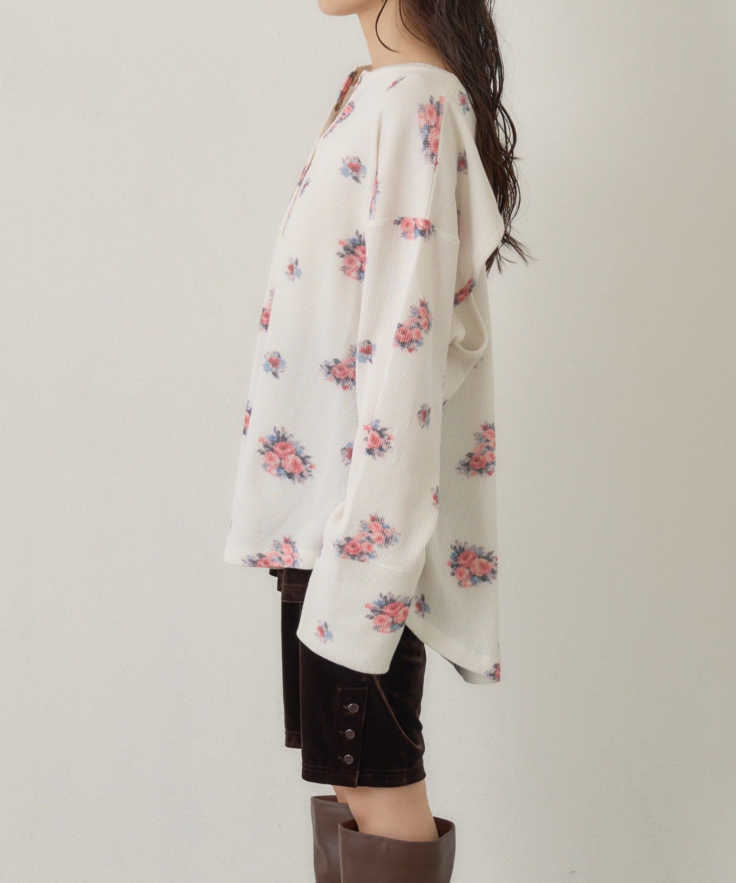 [純色/碎花] Kastane Back Design Waffle Henley Tee - Image 23