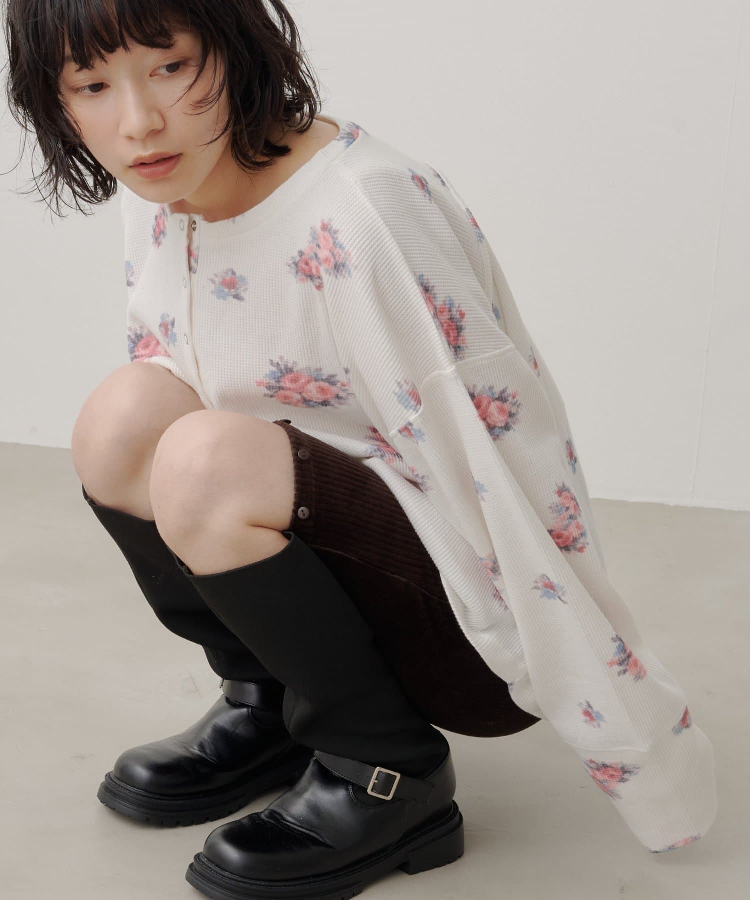 [純色/碎花] Kastane Back Design Waffle Henley Tee - Image 9