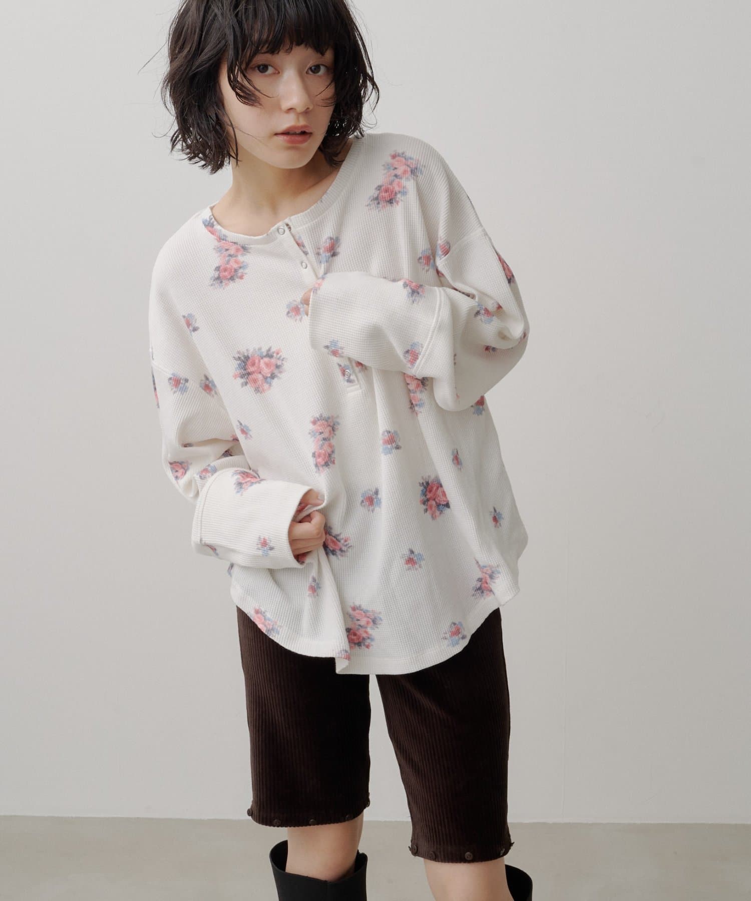 [純色/碎花] Kastane Back Design Waffle Henley Tee - Image 10