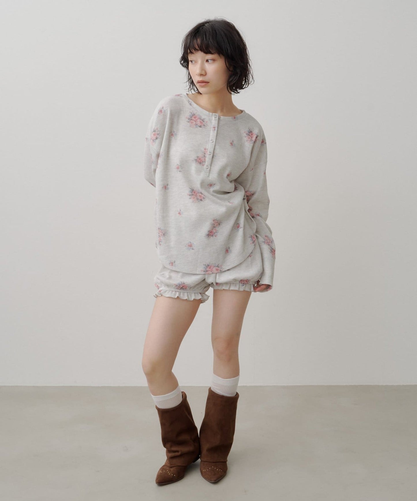 [純色/碎花] Kastane Back Design Waffle Henley Tee - Image 38