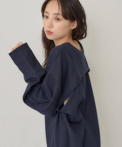 [純色/碎花] Kastane Back Design Waffle Henley Tee - Image 3