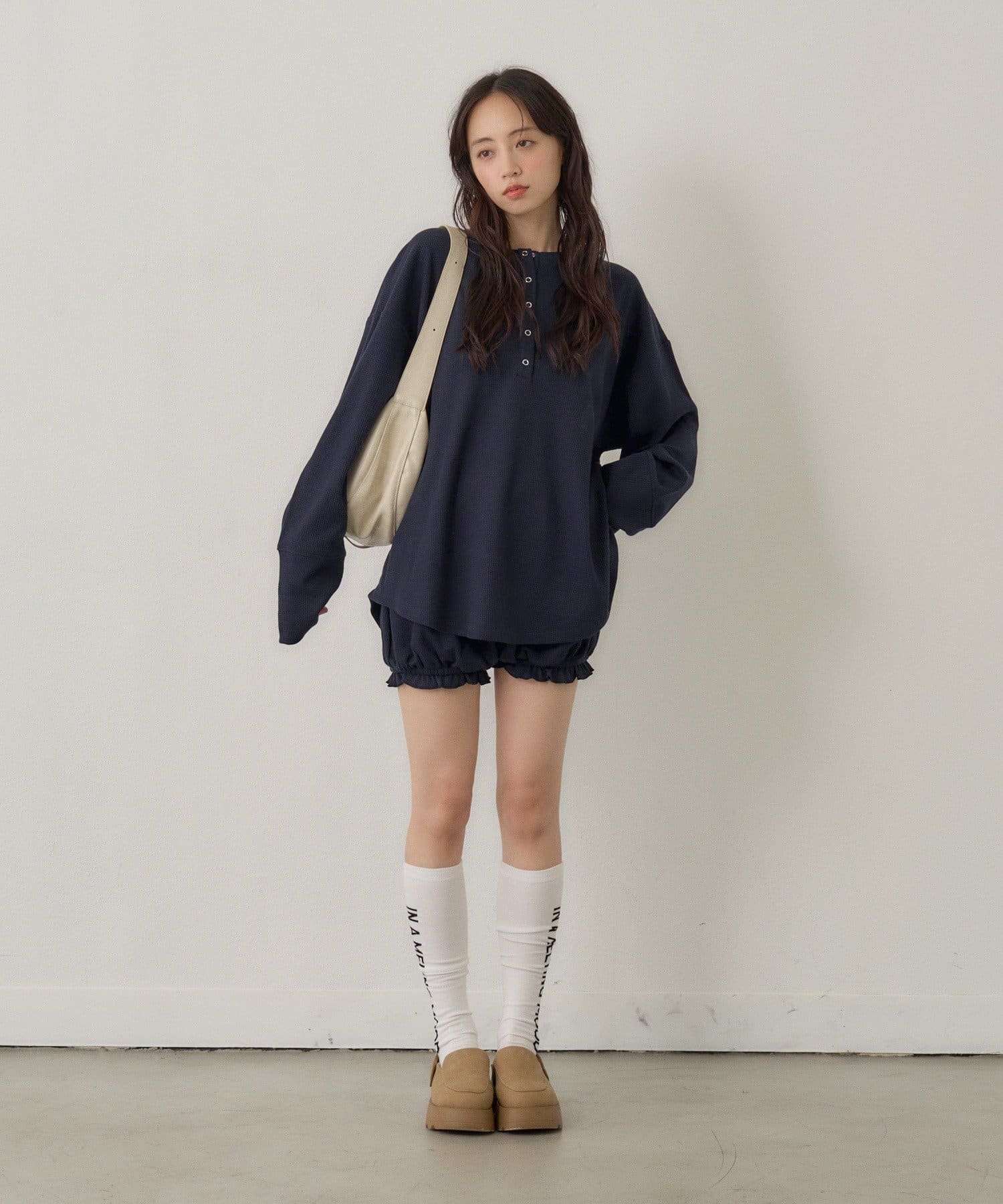 [純色/碎花] Kastane Back Design Waffle Henley Tee - Image 50