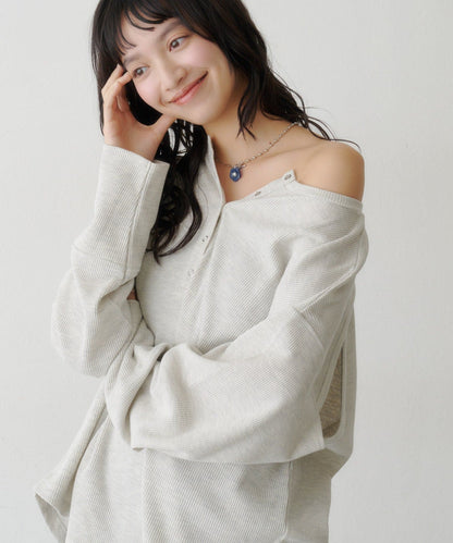 [純色/碎花] Kastane Back Design Waffle Henley Tee