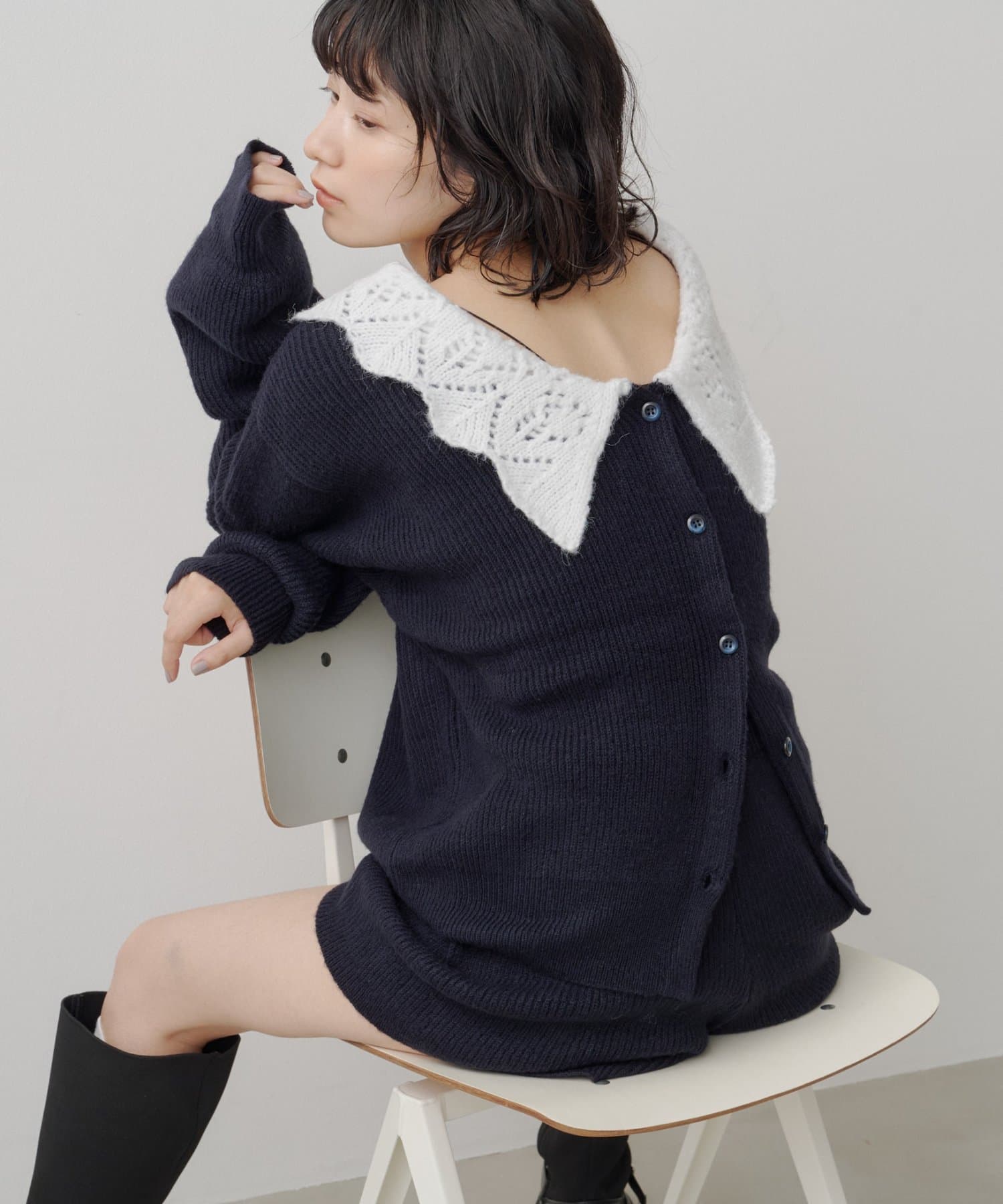 Kastane Lace Collar Knit Cardigan - Image 3