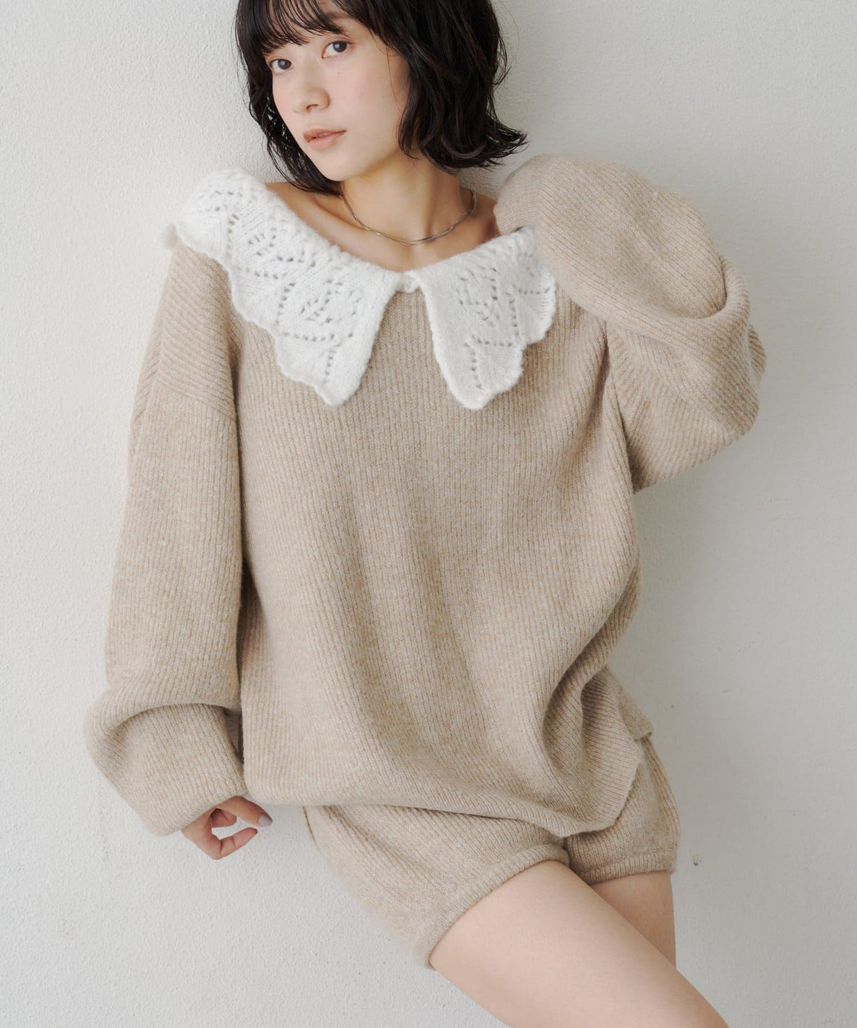 Kastane Lace Collar Knit Cardigan