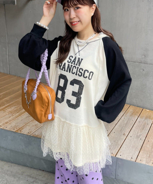 HELLO.SANFRANCISCO Waffle Logo Tulle Hoodie Tunic - Image 2