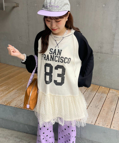 HELLO.SANFRANCISCO Waffle Logo Tulle Hoodie Tunic - Image 3
