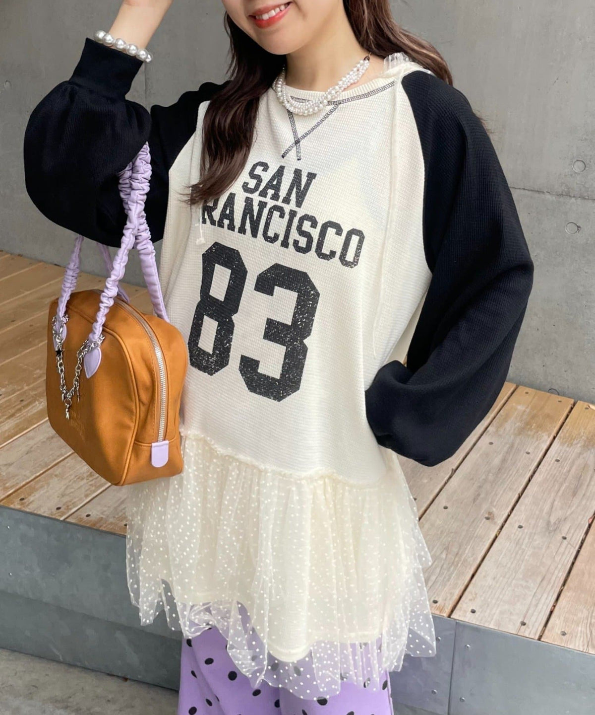 HELLO.SANFRANCISCO Waffle Logo Tulle Hoodie Tunic - Image 4