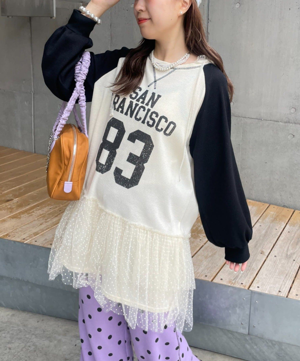 HELLO.SANFRANCISCO Waffle Logo Tulle Hoodie Tunic - Image 5