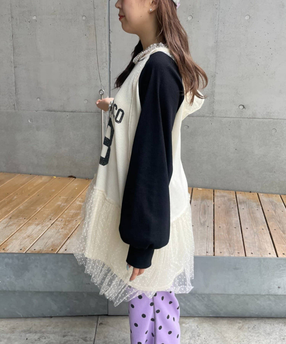 HELLO.SANFRANCISCO Waffle Logo Tulle Hoodie Tunic - Image 6
