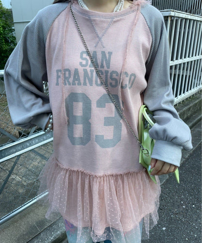 HELLO.SANFRANCISCO Waffle Logo Tulle Hoodie Tunic - Image 23