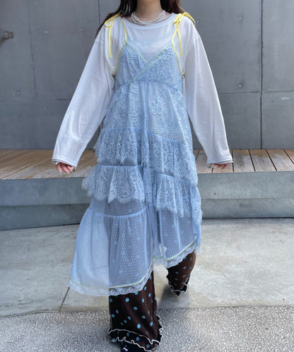 HELLO.SANFRANCISCO 撞色不對稱蕾絲吊帶連身裙 - Image 10