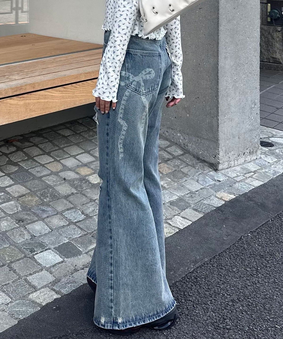 CIAOPANIC Vintage Ribbon print denim 喇叭褲 - Image 1