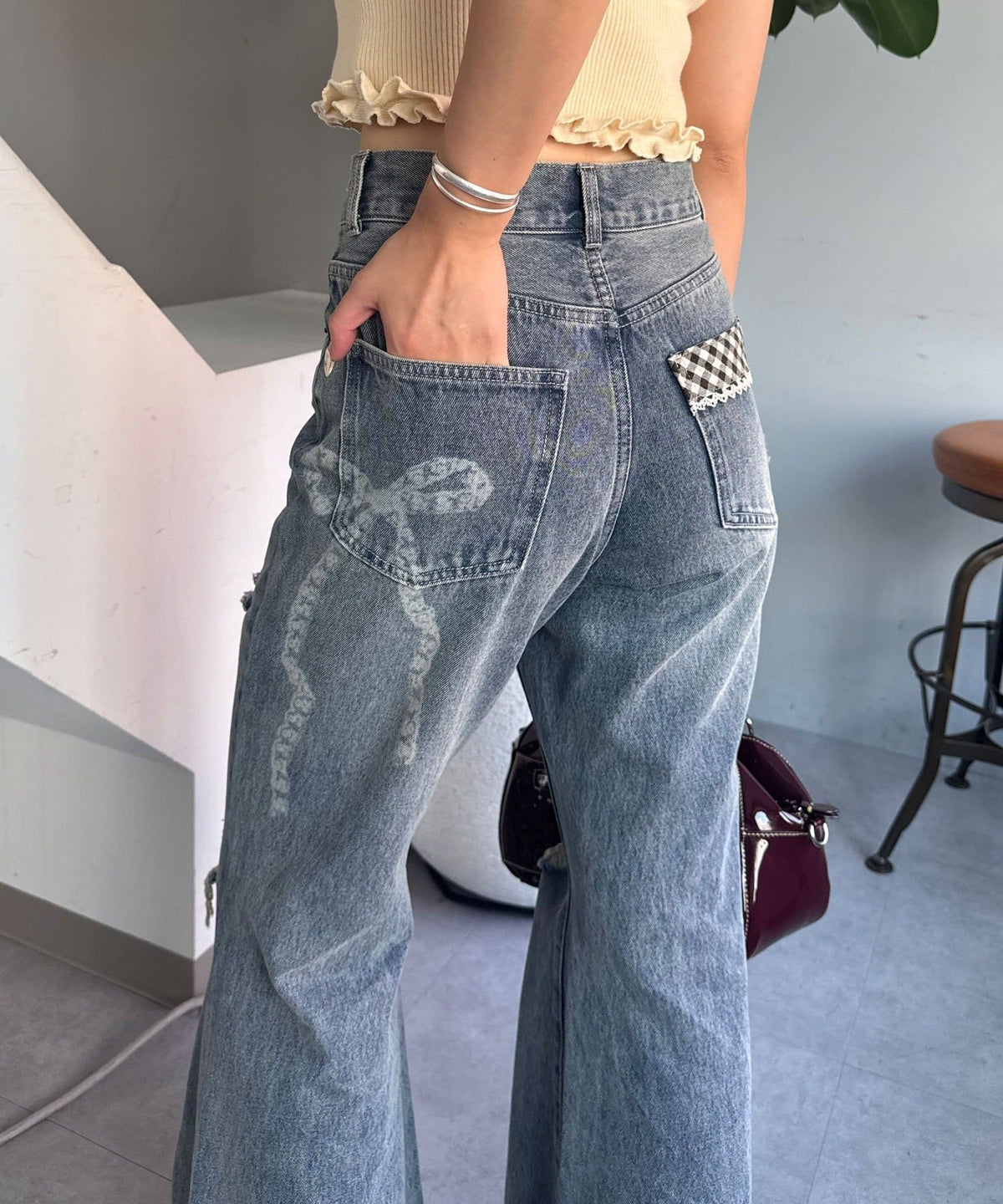 CIAOPANIC Vintage Ribbon print denim 喇叭褲 - Image 3