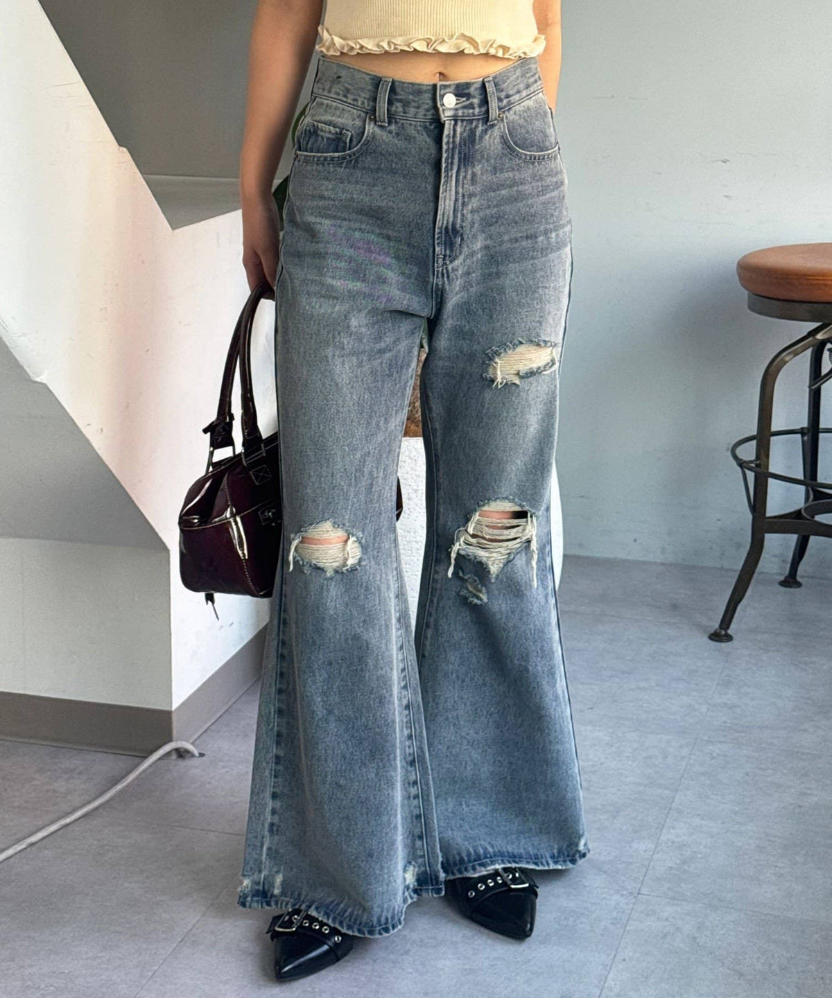 CIAOPANIC Vintage Ribbon print denim 喇叭褲 - Image 5