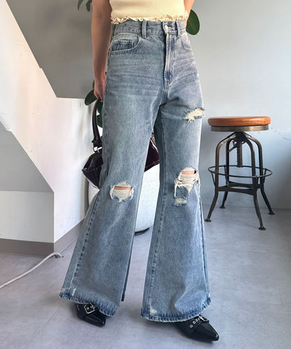 CIAOPANIC Vintage Ribbon print denim 喇叭褲 - Image 6