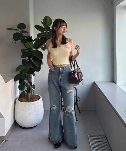 CIAOPANIC Vintage Ribbon print denim 喇叭褲 - Image 7