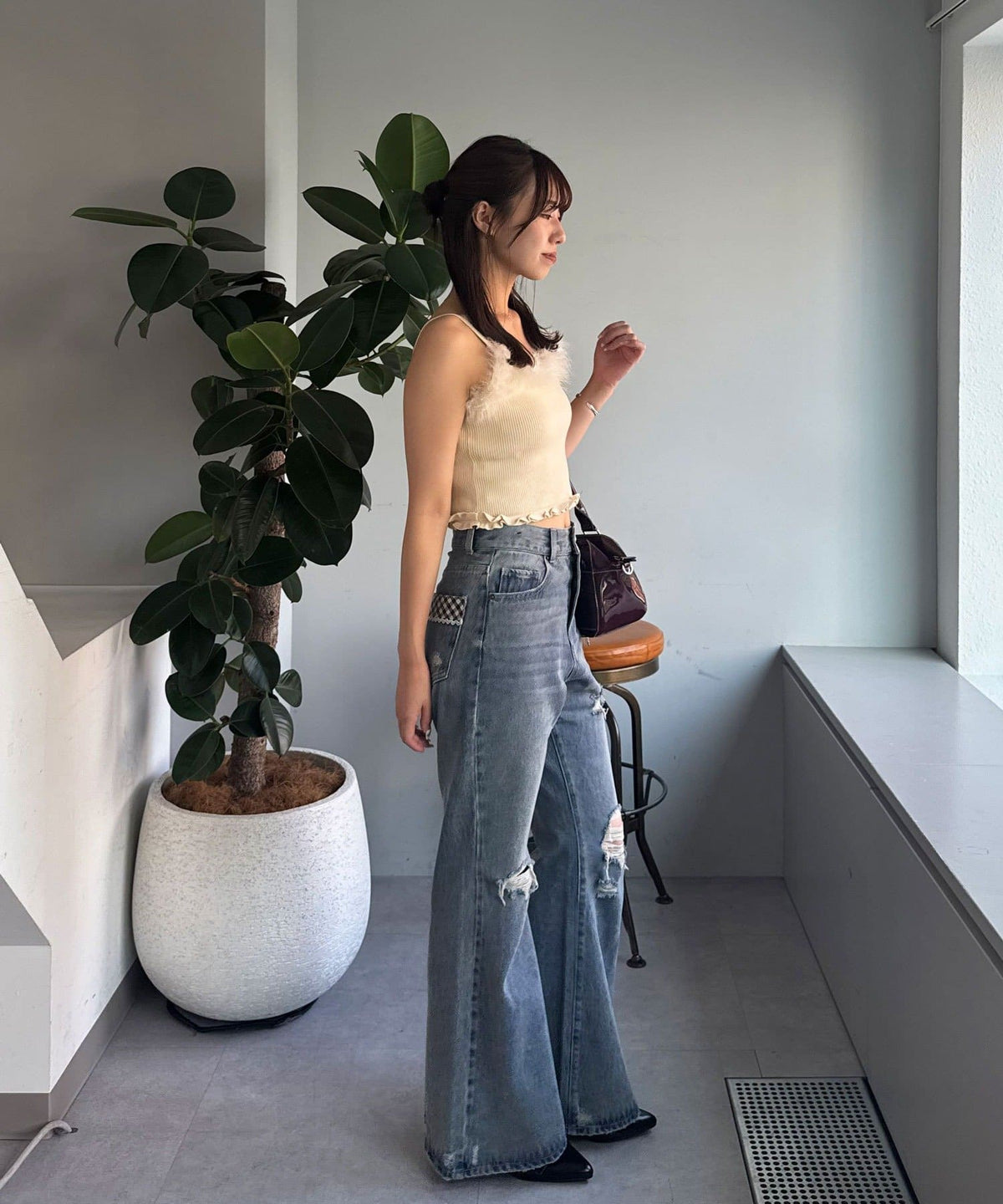 CIAOPANIC Vintage Ribbon print denim 喇叭褲 - Image 8