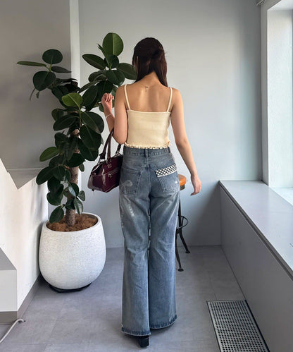 CIAOPANIC Vintage Ribbon print denim 喇叭褲 - Image 9