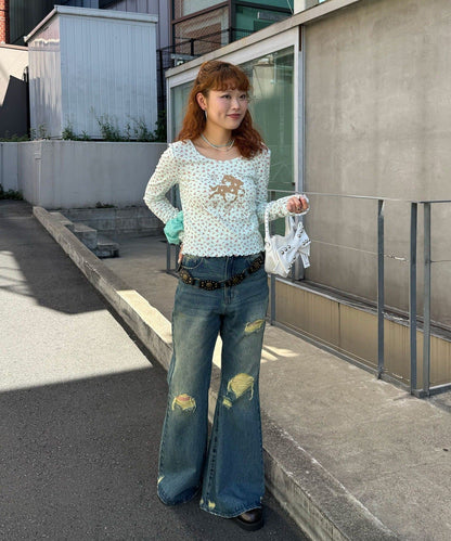 CIAOPANIC Vintage Ribbon print denim 喇叭褲 - Image 18