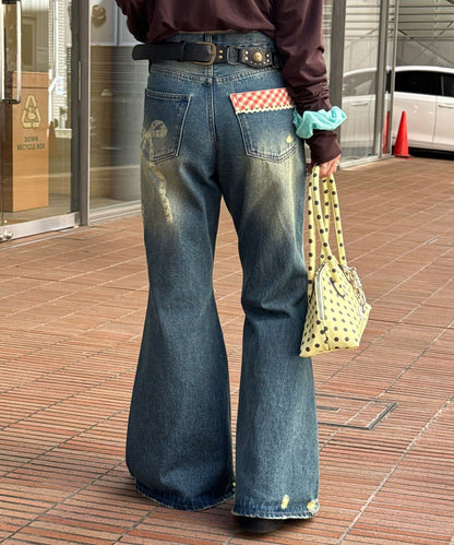 CIAOPANIC Vintage Ribbon print denim 喇叭褲 - Image 13