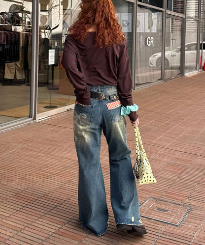 CIAOPANIC Vintage Ribbon print denim 喇叭褲 - Image 16