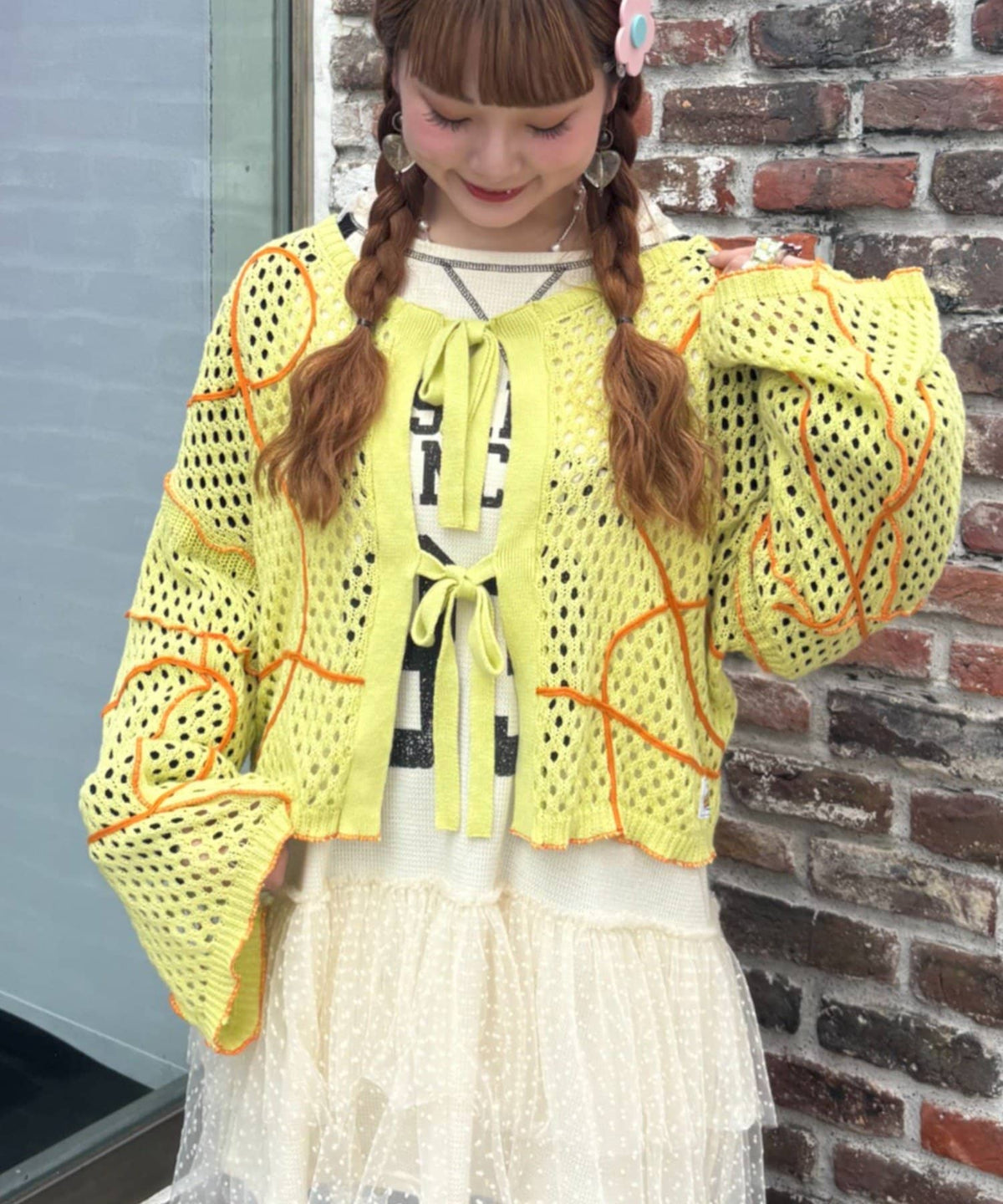 HELLO.SANFRANCISCO Wavy Mesh Ribbon Cardigan - Image 1