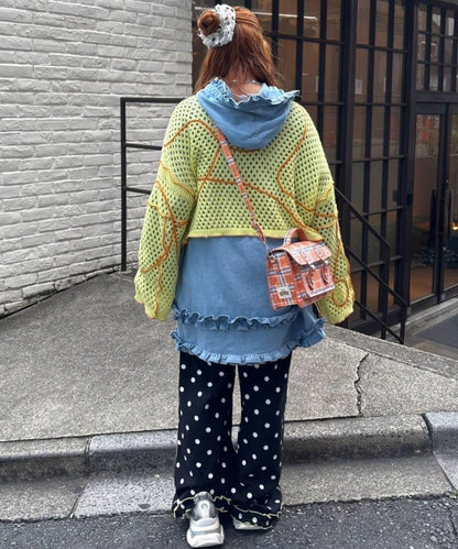 HELLO.SANFRANCISCO Wavy Mesh Ribbon Cardigan - Image 12