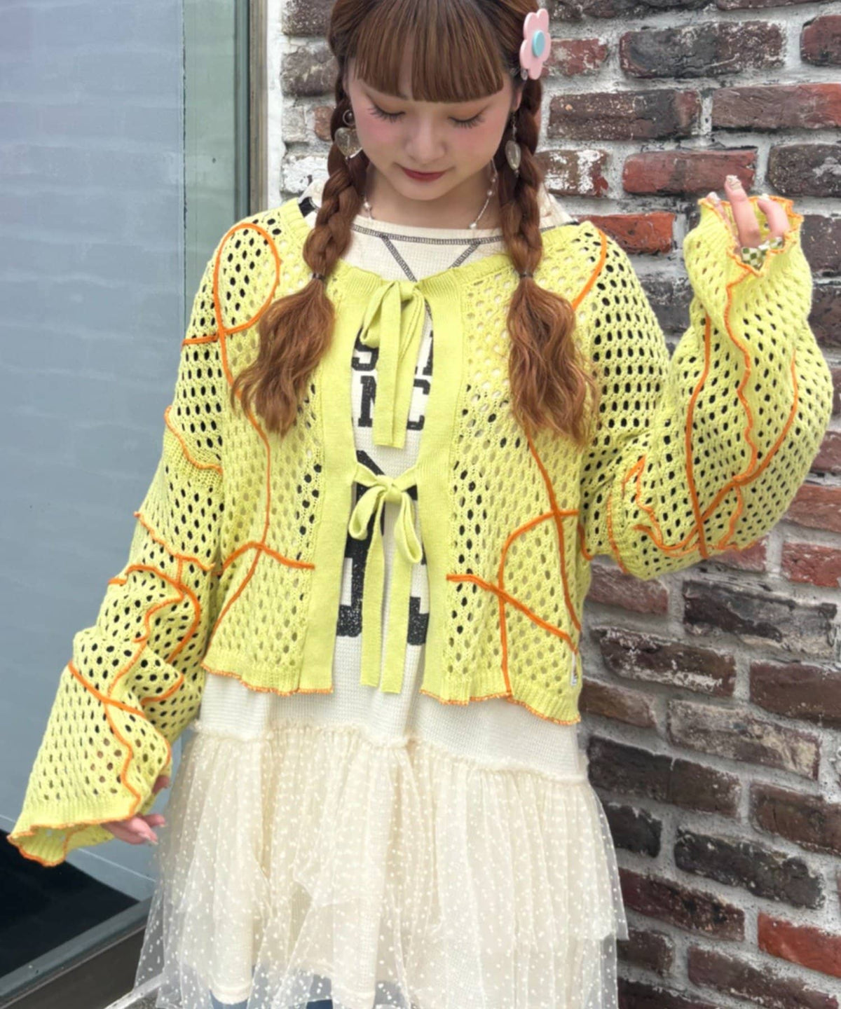 HELLO.SANFRANCISCO Wavy Mesh Ribbon Cardigan - Image 4