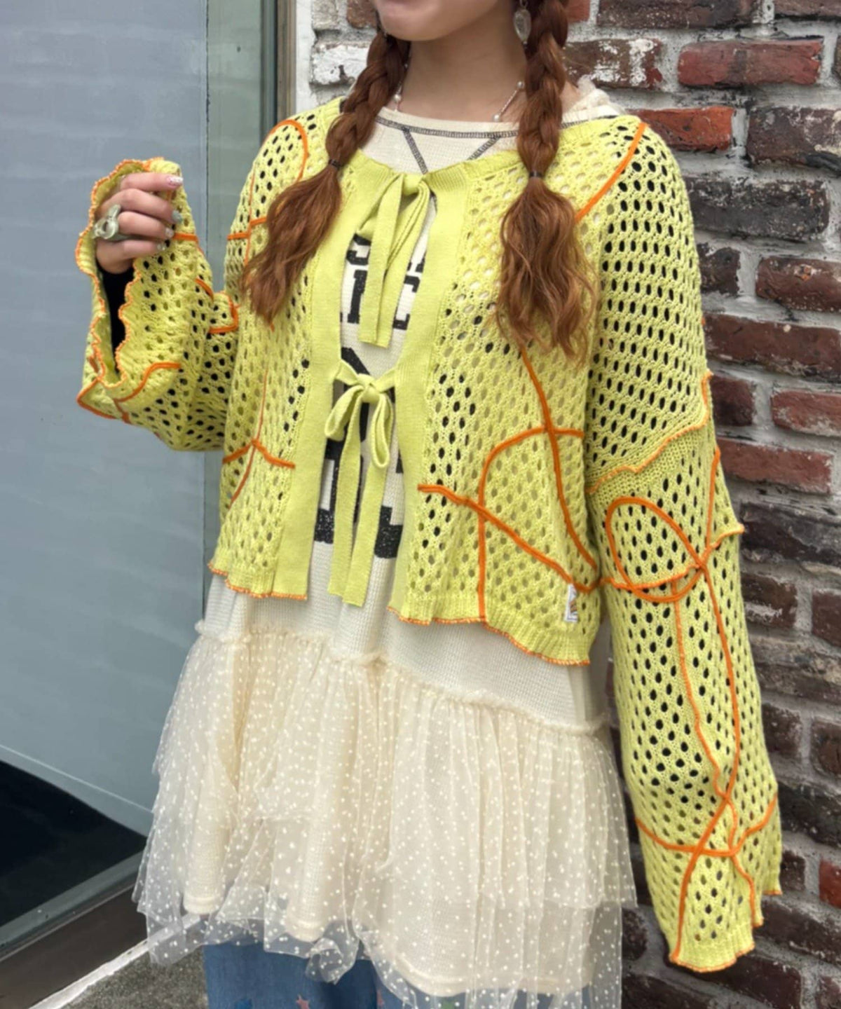 HELLO.SANFRANCISCO Wavy Mesh Ribbon Cardigan - Image 5