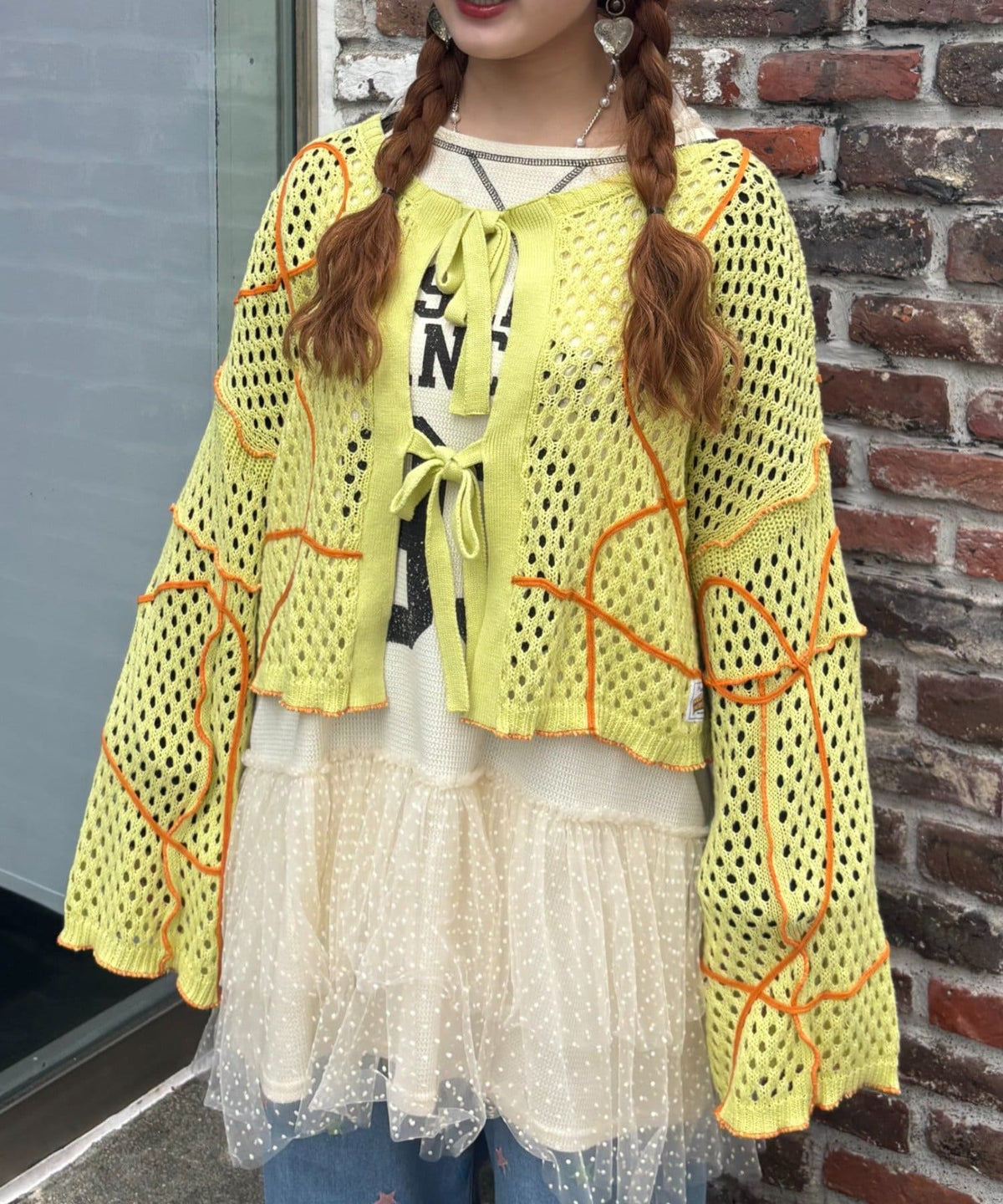 HELLO.SANFRANCISCO Wavy Mesh Ribbon Cardigan - Image 6