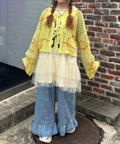 HELLO.SANFRANCISCO Wavy Mesh Ribbon Cardigan - Image 7