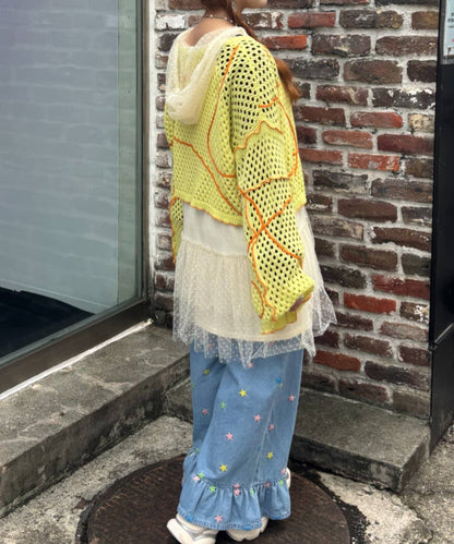 HELLO.SANFRANCISCO Wavy Mesh Ribbon Cardigan - Image 8