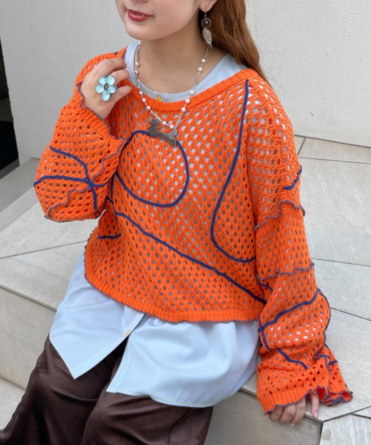HELLO.SANFRANCISCO Wavy Mesh Ribbon Cardigan - Image 3