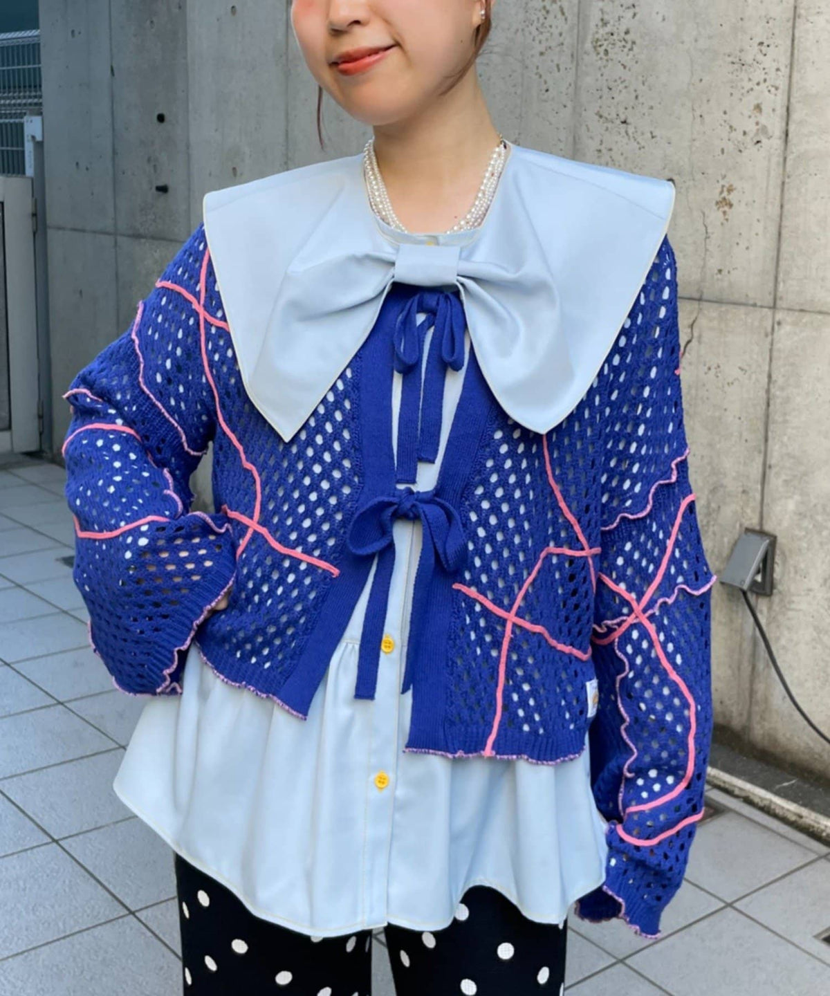 HELLO.SANFRANCISCO Wavy Mesh Ribbon Cardigan - Image 2